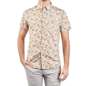 Nifty Genius Truman Shirt Medium Cream Orange Paisley Print Button Front NWT